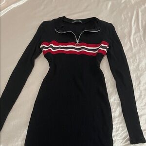 Pull&Bear Black Dress with Red and White Stripes